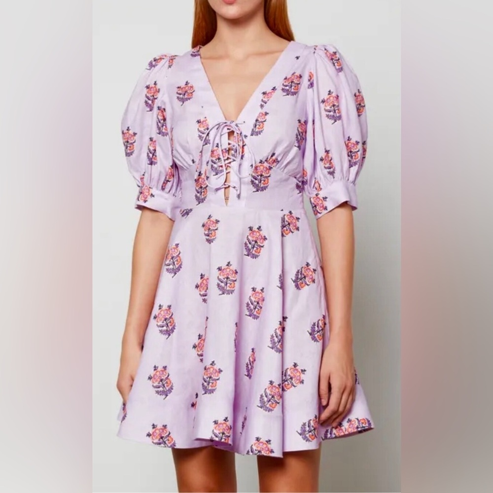 House of Harlow Floral Lavender Puff Sleeve Dress